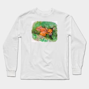 Fawn in grass square crop Long Sleeve T-Shirt